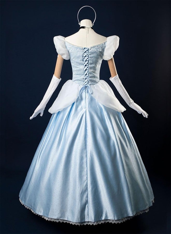 CosFantasy Deluxe Princess Dress Princess Cosplay Costume Blue Satin Ball Gown Prom Dresses Princess Costume Size M - Image 3
